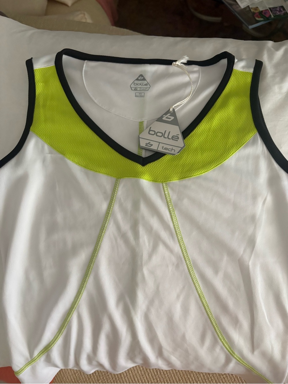 Bollé White Athletic Tank with Neon Green Accents nwt
